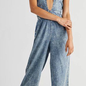 Free People C'est La Vie Convertible Denim Jumpsuit NWT